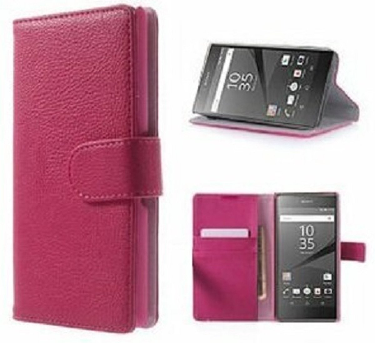 Sony Xperia Z5 Premium Hoesje Met Pasjeshouder Bookcase Roze