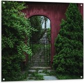 Tuinposter – Rode Poort Doorgang - 100x100 cm Foto op Tuinposter (wanddecoratie voor buiten en binnen)