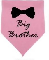 Honden bandana Big Brother roze met zwarte tekst en strik - hond - huisdier - bandana - genderreveal - babyshower - geboorte - zwanger