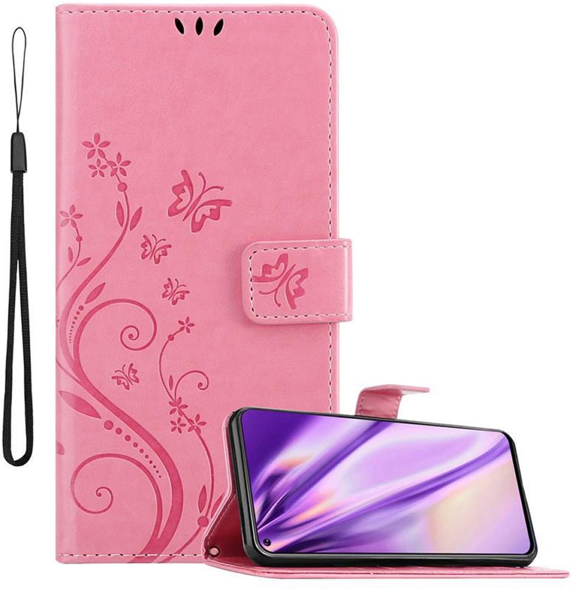Cadorabo Hoesje geschikt voor Samsung Galaxy A8s in BLOEMEN ROZE - Beschermhoes in bloemmotief met magnetische sluiting, standfunctie en kaartsleuven Book Case Cover Etui