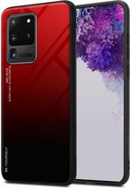 Cadorabo Hoesje voor Samsung Galaxy S20 ULTRA in ROOD - ZWART - Tweekleurige beschermhoes van TPU-silicone Case Cover en achterzijde van gehard glas