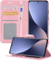 Hoesje Geschikt voor Xiaomi 12 Hoesje Book Case Hoes Portemonnee Cover Walletcase - Hoes Geschikt voor Xiaomi 12 Hoes Bookcase Hoesje - Lichtroze