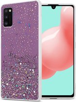 Cadorabo Hoesje voor Samsung Galaxy A41 in Paars met Glitter - Beschermhoes van flexibel TPU silicone met fonkelende glitters Case Cover Etui