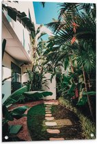 Tuinposter – Planten bij een Gebouw - 60x80 cm Foto op Tuinposter (wanddecoratie voor buiten en binnen)