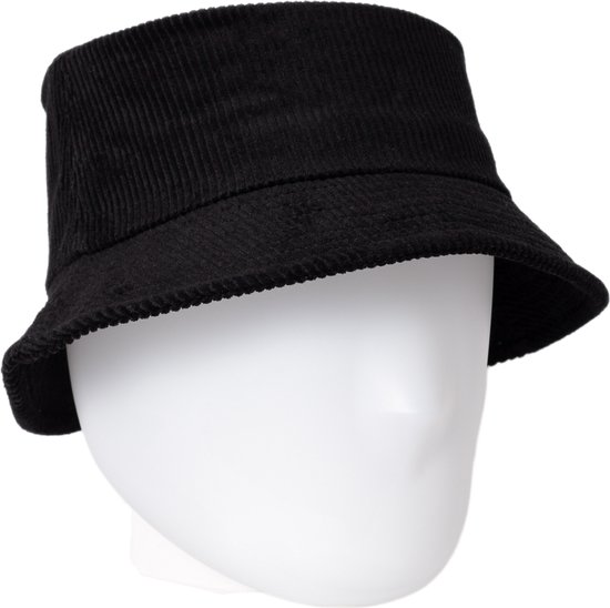 Corduroy bucket hat met opbergvakje - mybuckethat - zwart - vissershoedje - ribbelstof met rits