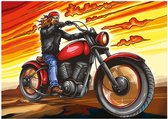 BWK Diamond Paintings - Motorrijder op Rode Motor - 40x30cm(35x25cm) - Volledig pakket - Diamond Painting met Ronde Steentjes