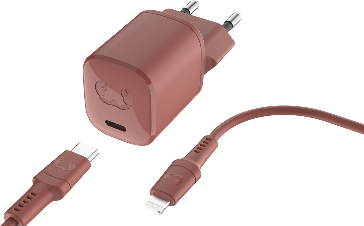 Fresh 'n Rebel Snellader iphone - Mini oplader Usb c inclusief Lightning Cable - 20W - Safari Red