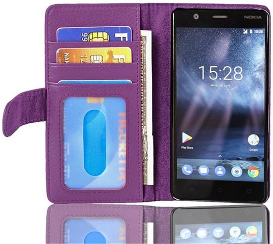 Coque Cadorabo pour Nokia 3 2017 VIOLET BORDEAUX - Coque de protection avec fermeture magnétique et 3 emplacements pour cartes
