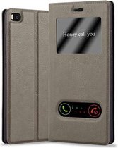 Cadorabo Hoesje voor Huawei P8 in STEEN BRUIN - Beschermhoes met magnetische sluiting, standfunctie en 2 kijkvensters Book Case Cover Etui