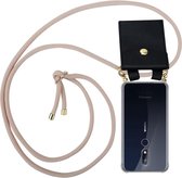 Cadorabo Hoesje voor Nokia 7.1 in PEARLY ROSE GOUD - Silicone Mobiele telefoon ketting beschermhoes met gouden ringen, koordriem en afneembare etui