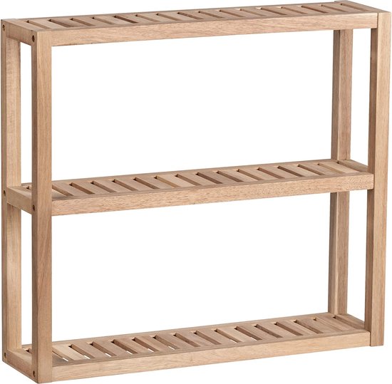 Wooden Rek WENKO Wandrek van massief acaciahout, badkamerrek, keukenrek ...