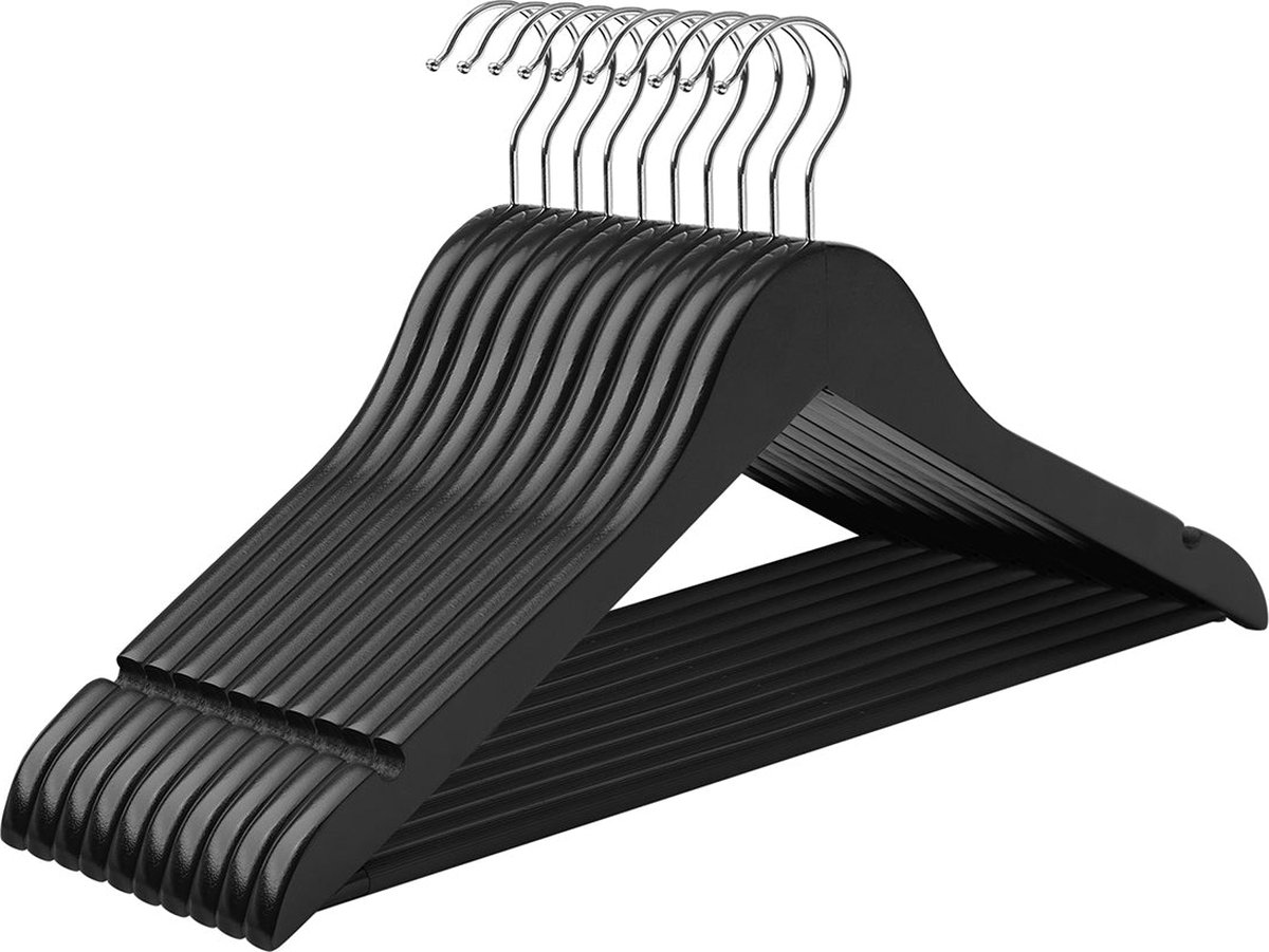 Houten kleerhanger - Set van 10 - Massief houten kledinghangers - Anti-slip - Zwart