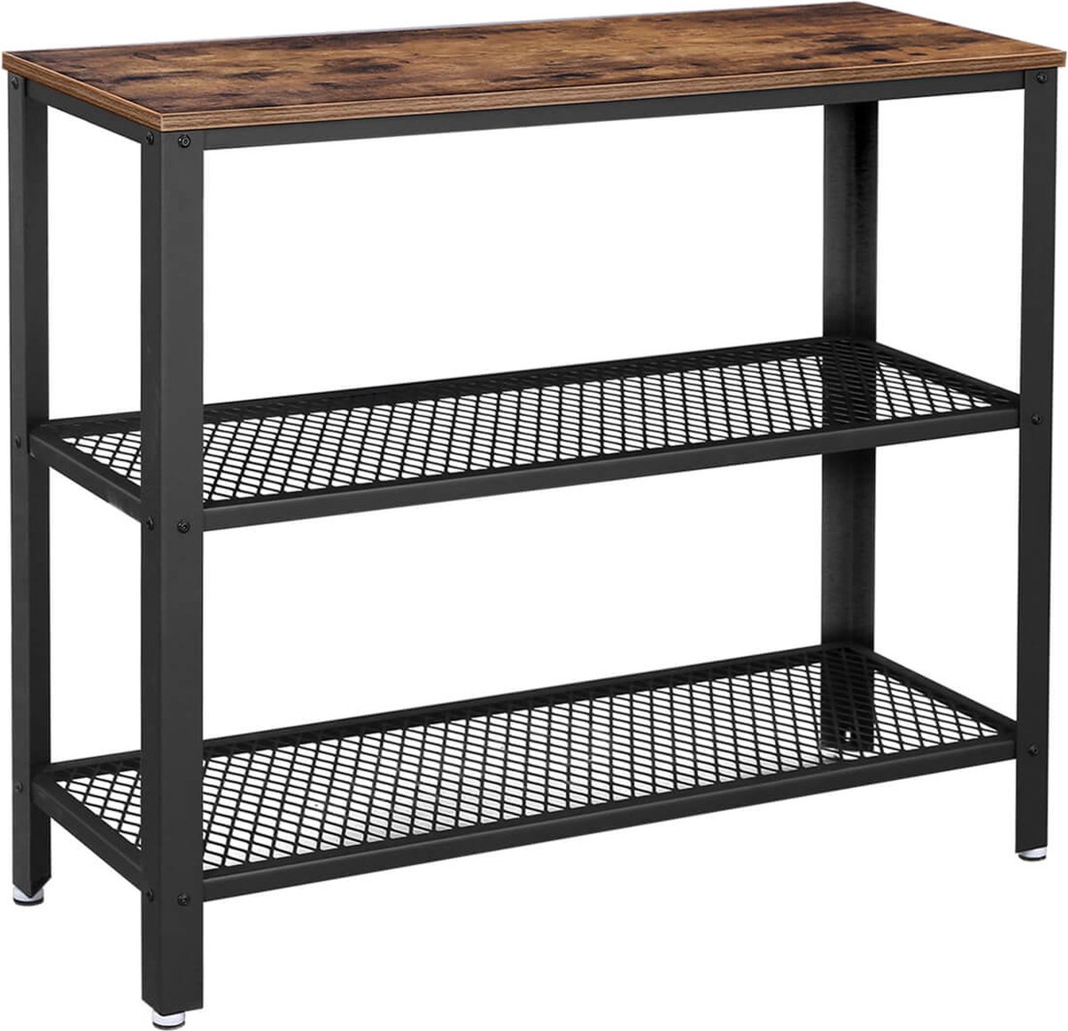 Consoletafel - Gangtafel - Dressior - Met 2 roosterplanken - Bijzettafel - 101,5 x 35 x 80 cm - Bruin Zwart