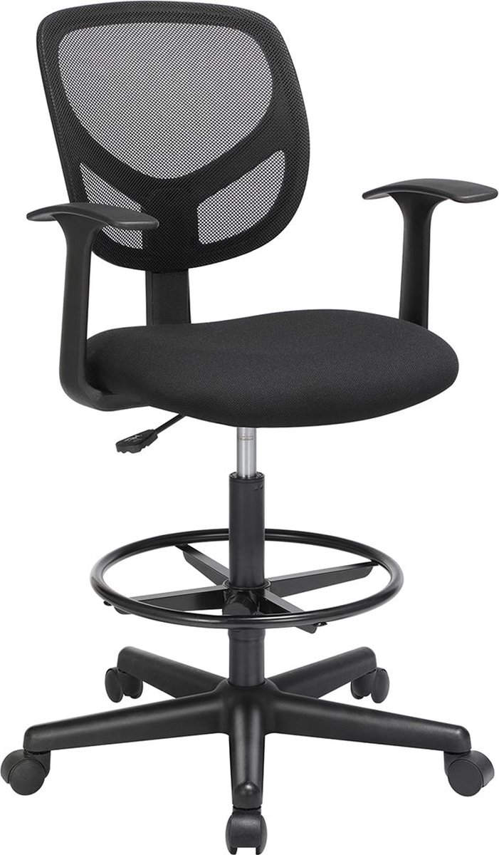 Ergonomische bureaustoel - Computerstoel - Werkkruk - Met armleuningen - Met voetensteun - Zwart