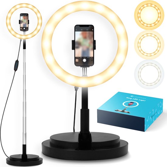 iMoshion Ringlamp met Statief en Afstandsbediening - Selfie Ring Light voor perfecte TikTok videos - Verstelbaar statief smartphone tot 168cm - Zwart