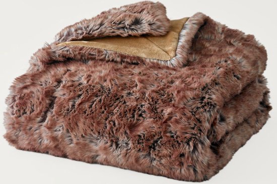 Plaids Cocooning - fleece deken - plaid - Wolf - bruin- Superzachte fleece - 200 cm x 150 cm