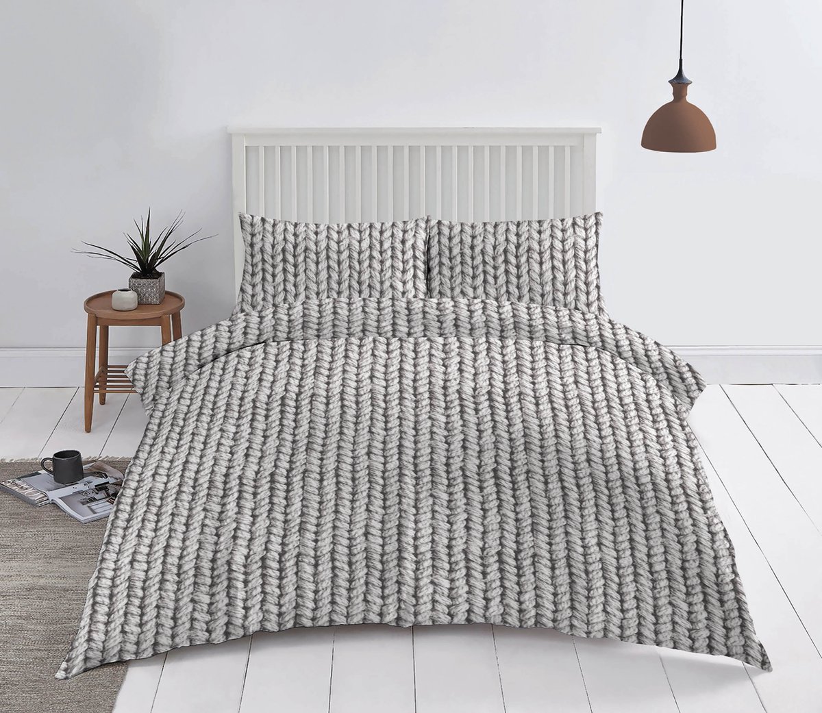 Zydante Dekbedovertrek - Cotton Rich Collection - Katoen – Zacht en Comfortabel - Kabel - Grijs / 200x200
