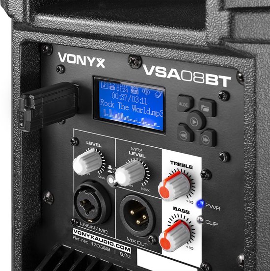 Actieve speaker - Vonyx VSA08BT - ingebouwde versterker met Bluetooth en mp3 speler - 250W - 8'' - Vonyx