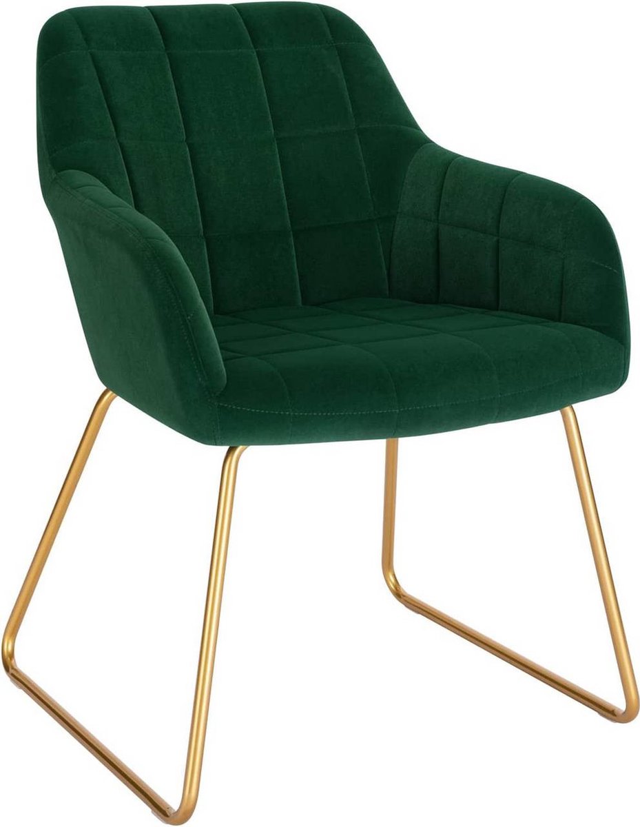 Chaise de salle à manger, lot de 6, Fauteuil, Siège rembourrée, avec  accoudoirs, largeur d'assise 49 cm,revêtement en velours, charge 110 kg,  Vert