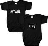 Twinning Baby Rompertjes Set - Perfect Tweeling Cadeau - #TWINNING - Maat 68 - Romper zwart