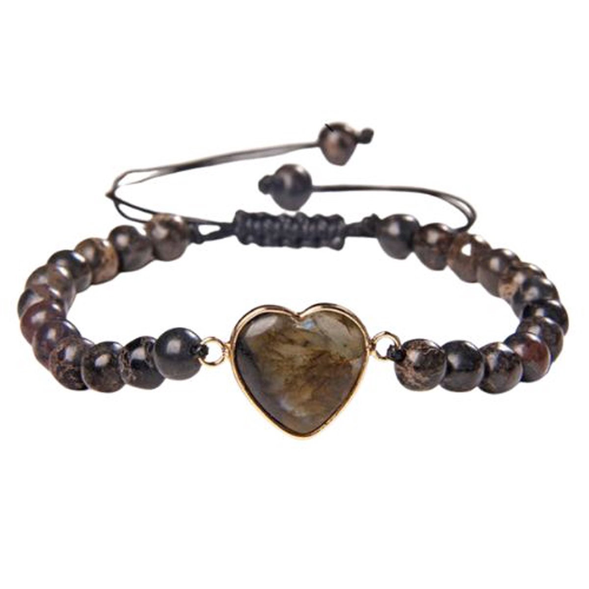 Marama - verstelbare armband Heart Dark Brown - natuursteen - vegan - damesarmband