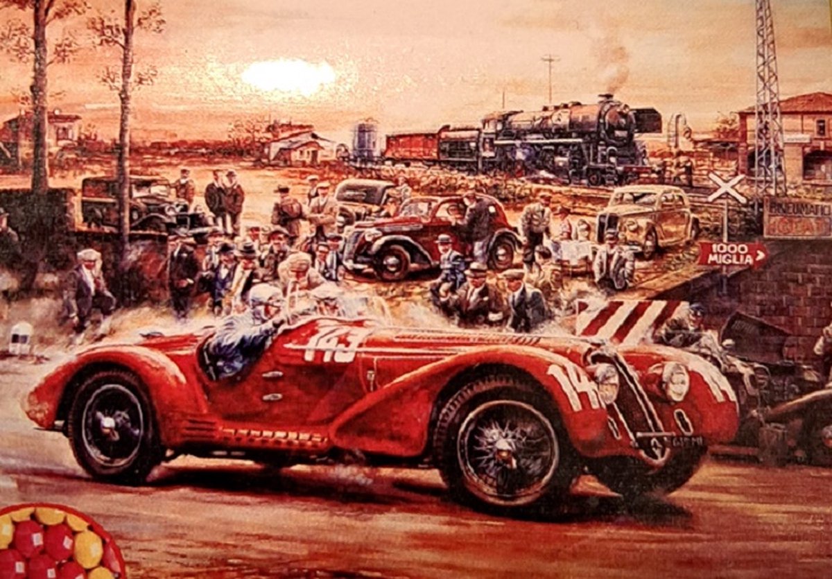 Denza - Diamond painting oldtimer 143 - vroeger 40 x 50 cm volledige bedrukking ronde steentjes direct leverbaar alfa - vroeger - oldtimer - race - 1000 Miglia - loco - train