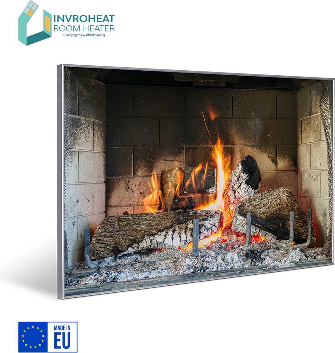 Invroheat infrarood paneel Fireplace - 800Watt - 91.5x61cm - 16 m2 - afbeelding verwisselbaar - duurzaam en energiezuinig