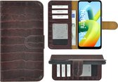 Xiaomi Redmi A1 Hoesje - Bookcase - Redmi A2 Hoesje Book Case Wallet Echt Leer Croco Bordeauxrood Cover