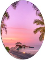Dibond Ovaal - Maledieven Resort op het Water met Pastelkleurige Lucht - 60x80 cm Foto op Ovaal (Met Ophangsysteem)