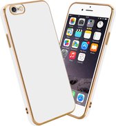 Cadorabo Hoesje voor Apple iPhone 6 PLUS / 6S PLUS in Glossy Wit - Goud - Beschermhoes Case Cover van flexibel TPU-silicone en met camerabescherming