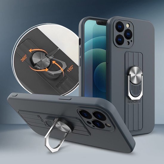Multimedia & Accessoires Ring Vingergreep Back Cover Case Hoesje met Camera Bescherming geschikt voor Apple iPhone 13 - Donker Blauw – TPU – Harde Plastic - Schokabsorberend - Schokbestendig – met Stand