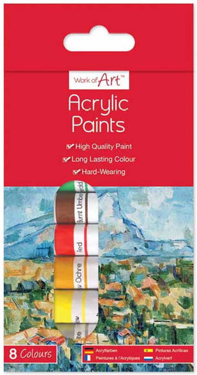 Work of Art acrylverf - 8 x 6ml verf - Acryl - Acryl liquid - Schilderen - 8 kleuren - Acryl vloeistof - Acryl penselen - Knutselen voor volwassenen