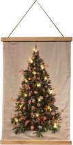 Kerstverlichting - B.o. Fluweel Poster Kerstboom Roze Deco 52x70cm / 15led Warm 2xaa