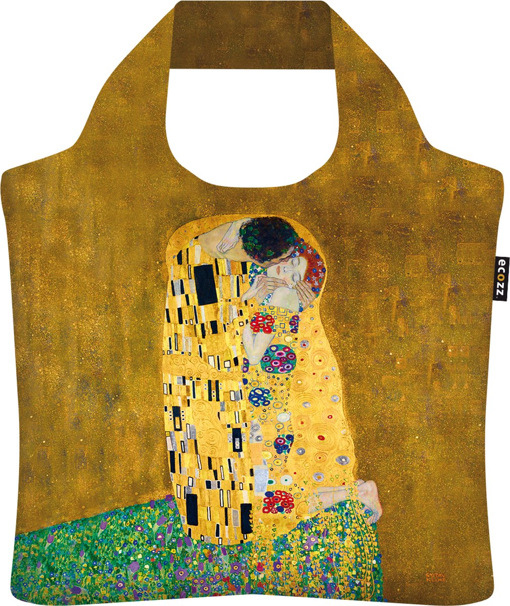 Ecozz - Gustav Klimt - De Kus - The Kiss - 100% gerecycled (rPet) – Öko-Tex - Voorzien van rits - Afsluitbaar - Opvouwbare boodschappentas - Waterresistant – Shopper - Ecovriendelijk - Duurzaam - Ecoshopper