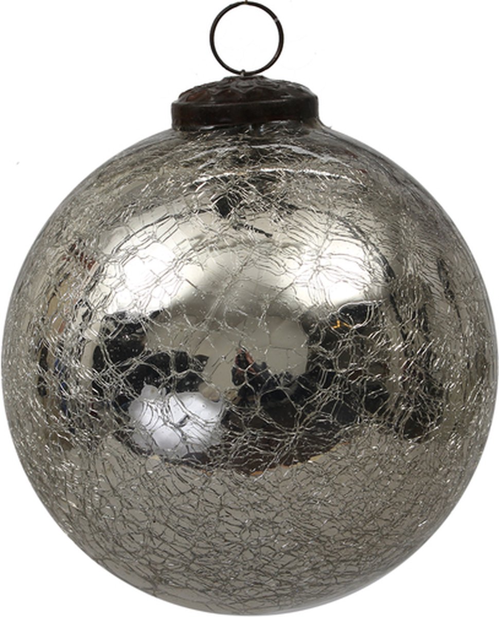 Overige Kerstballen - Pc. 1 Glass Ball 'crackled' Silver Ø13cm