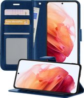 Hoesje Geschikt voor Samsung S21 Hoesje Book Case Hoes Portemonnee Cover Walletcase - Hoes Geschikt voor Samsung Galaxy S21 Hoes Bookcase Hoesje - Donkerblauw.