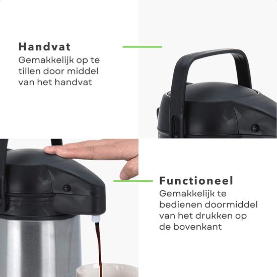 1 liter roestvrijstalen thermische koffiekan, Dubbelwandige thermoskan, 12 - uur warmtebehoud, 35 Oz drankdispenser met deksel en handvat, Geïsoleerde thermoskan Warmte en koude retentie,Brown