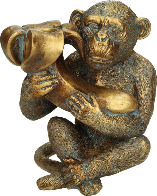Kandelaren - Candle Holder Monkey Polyresin Gold 13.5x10x15.5cm