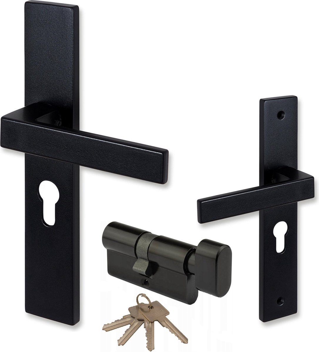 COMBINATIE Deurklink ELIOT zwart profielcilinder 72mm + knopcilinder zwart 30/30