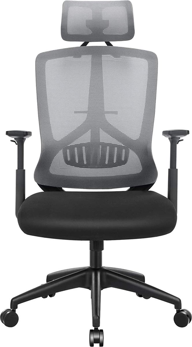 MAZAZU MIRA Home Bureaustoel met Hoofdsteun - Ademende Gaasrug - Kantelbaar - tot 120 kg - Zwart/Grijs