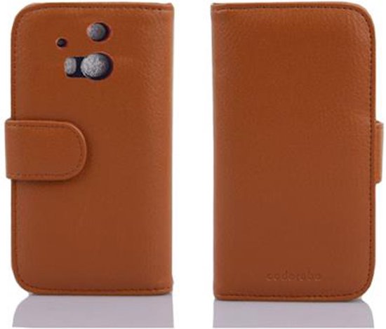 Coque Cadorabo pour HTC ONE M8 en COGNAC BROWN - Coque de protection avec fermeture magnétique et 3 emplacements pour cartes