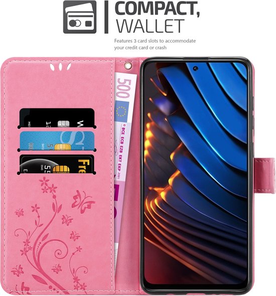 Coque Cadorabo pour Xiaomi POCO X3 GT en ROSE FLORAL - Coque de protection à motif floral avec fermeture magnétique, fonction support et fentes pour cartes