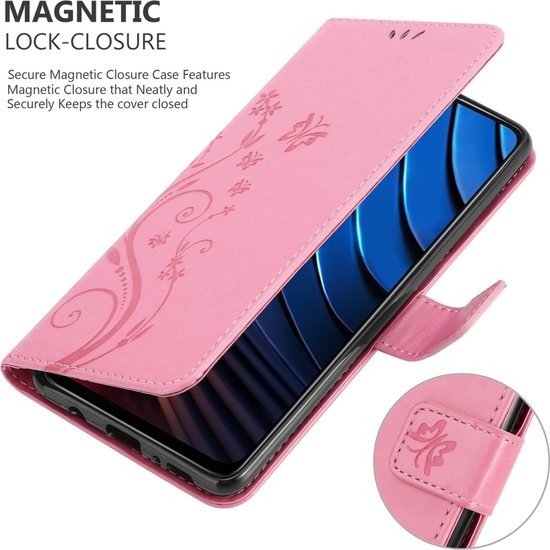 Coque Cadorabo pour Xiaomi POCO X3 GT en ROSE FLORAL - Coque de protection à motif floral avec fermeture magnétique, fonction support et fentes pour cartes