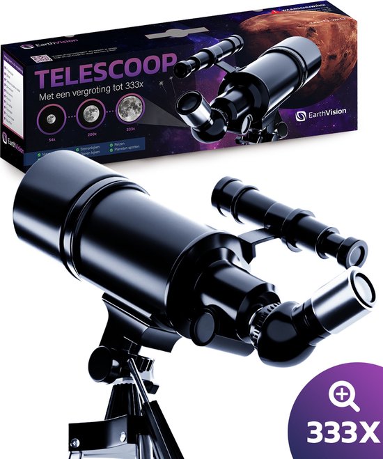 Telescoop - Sterrenkijker - Astronomie - Nachtkijker - Sterrenkunde - Waterproof - Geschikt voor volwassenen en kinderen - 333x Vergroting Zwart