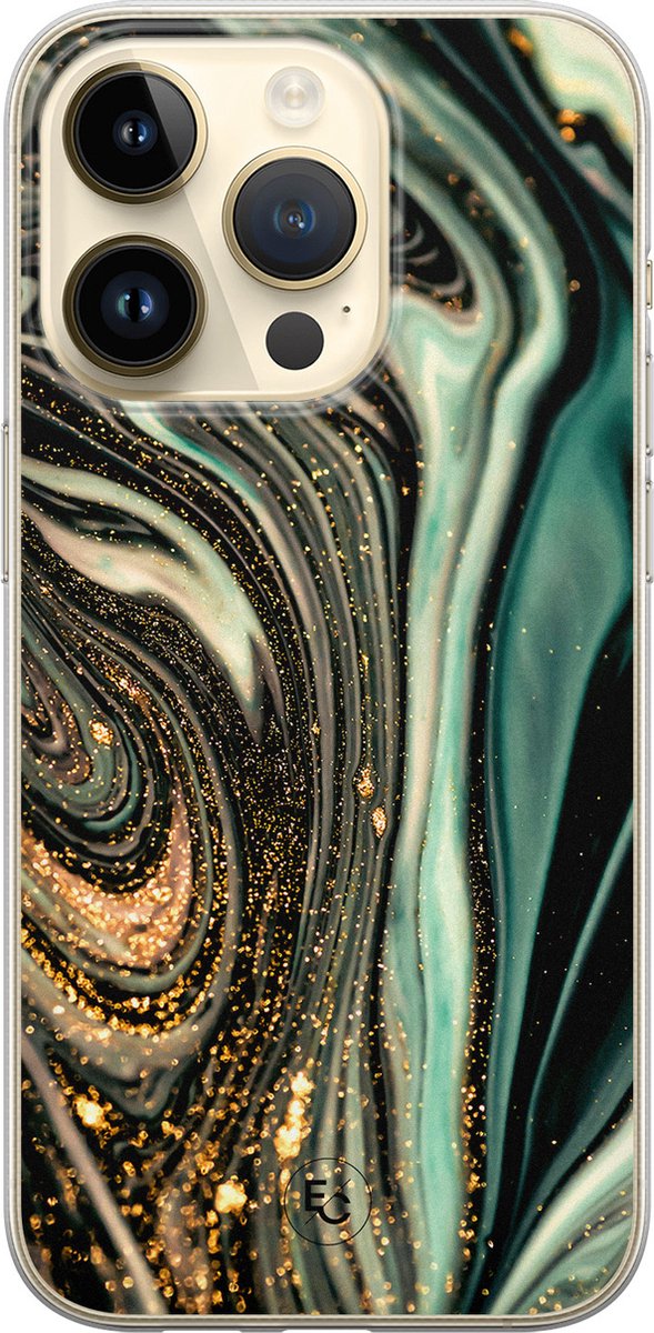 Hoesje geschikt voor iPhone 14 Pro - Marble khaki - Soft Case - TPU - Marmer - Multi - ELLECHIQ