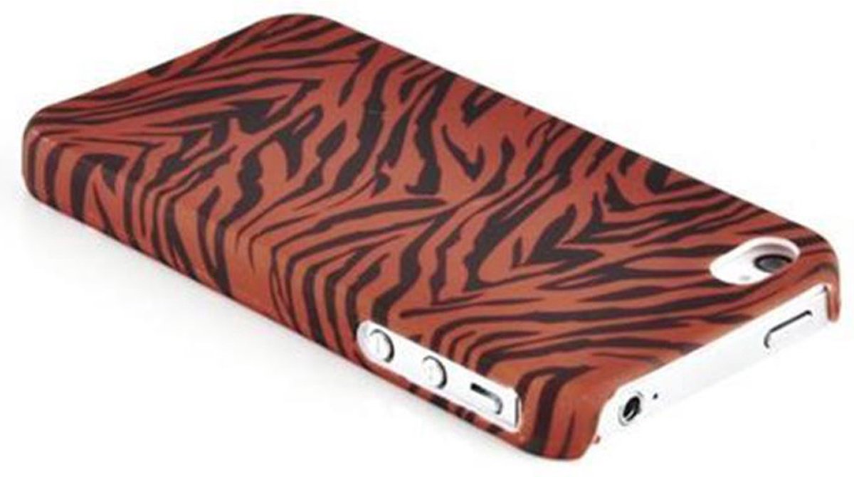 Cadorabo Hoesje geschikt voor Apple iPhone 4 / 4S met BROWN TIGER opdruk - Hard Case Cover beschermhoes in trendy design