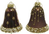 Overige Kerstballen - Box A 2 Bell Glass Matt, Shiny Brown Glitter & Beads, Pearls D6 H8cm