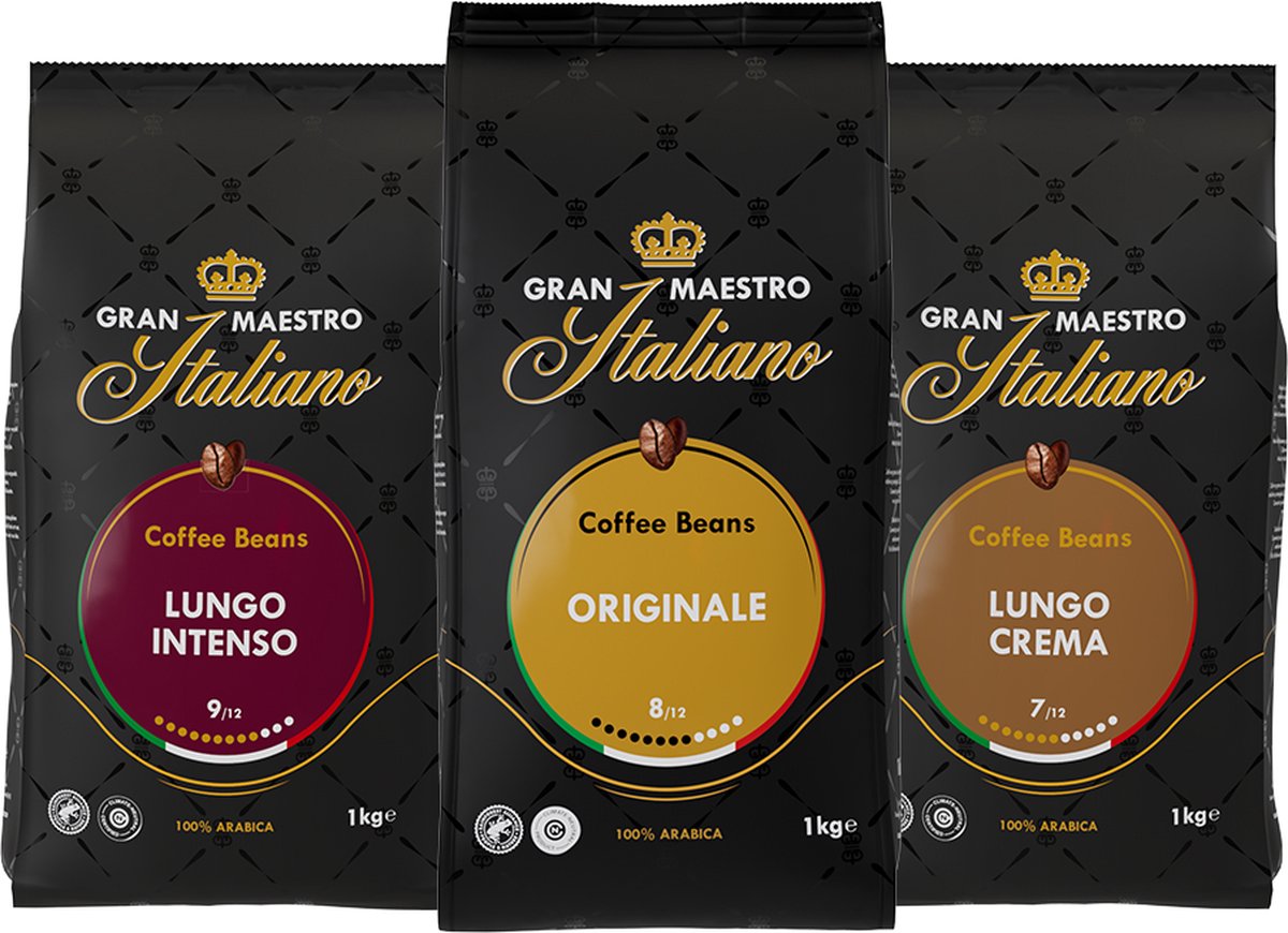 Gran Maestro Italiano – Lungo koffiebonen - Proefpakket - Bonen voor Lungo - Arabica - 3 x 1kg