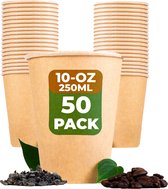 BEELEEVE [50-Pack] to-Go koffie en thee mokken Composteerbaar - Eco - Biologisch afbreekbaar - Wegwerp containers voor kantoor, feest, bruiloft drankjes - Bruin kraftpapier, PLA coating (300ml/12oz)