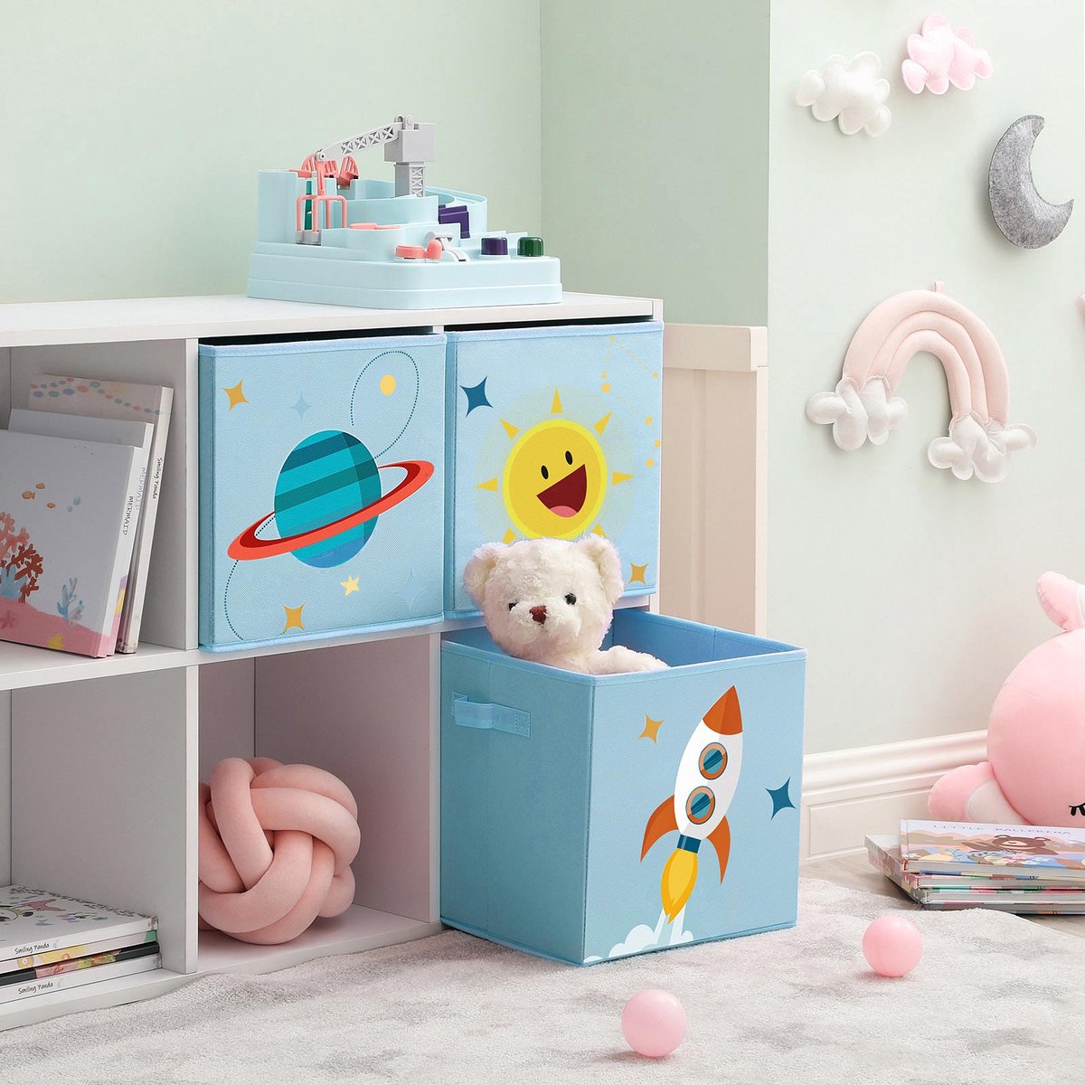 Opbergboxen - Set van 3 - Stoffen dozen - Speelgoed organizer - Kinderkamer - Blauw
